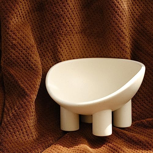 WENSHUO Elevated Cat Bowl, Ceramic Cat Food Bowl, 7 x 6.65 in, Matte Crème | 7 x 6.65 x 4.6 in four-leg ceramic cat bowl. Elevated anti-tip design supports comfortable feeding and helps reduce spills.