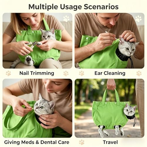 Cat Carrier Bag, Soft Pet Canvas Shoulder Carrying Pouch Hand Free Kitten Backpack with Holes for 5-11 lbs Small Dogs, Cats, and Pets Outdoor Travel, Green - color: Green