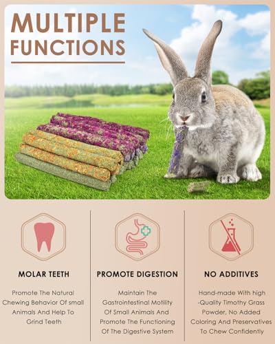 Bissap 22PCS Rabbit Chew Sticks, Mixed Natural Flower Rose Dahlberg Daisy and Forget-me-not Timothy Hay Chew Toys Treats for Rabbit Bunny Chinchilla Guinea Pig Hamster Other Small Animals Molar Snacks - size: 22 pieces