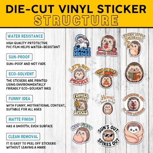 Vybonz Hedgehog Sticker Cute Animal Decal Funny Cartoon Woodland Animal | Hedgehog Stickers with Cute Animal Quotes for Hedgehog Lovers, Laptop, Water Bottle, Journal and Notebook Use - color: Hedgehog, size: 3in