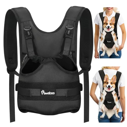 Pawaboo Pet Front Carrier Backpacks for Small Medium Dogs | Legs Out Easy-fit,Adjustable Straps,Hands-free,for Travel Hiking Cycling Camping AA-Black XL - color: AA-Black, style: Extra Large (Pack of 1)