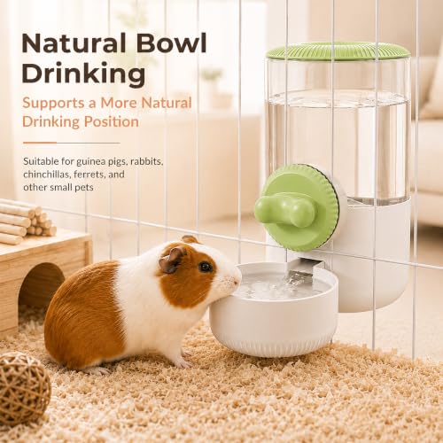 34 oz Hanging Water Dispenser for Small Animals, Guinea Pigs & Rabbits | Secure Mount | Adjustable Height | One-Way Flow | Outside Refill | Easy Cleaning - color: Light Green