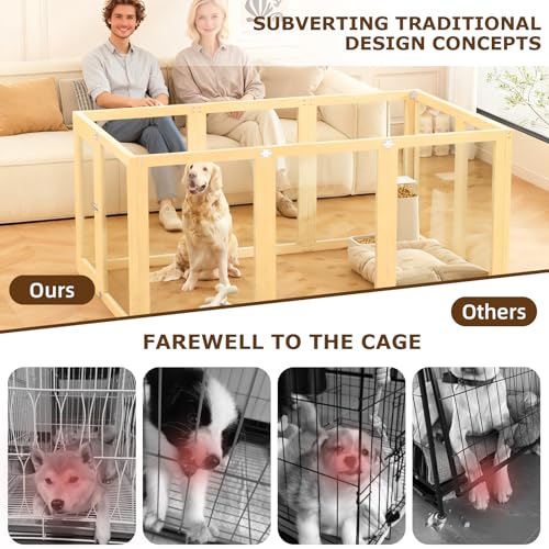 Clear Acrylic Dog Playpen Indoor with Solid Wood Frame, 10 Panels Clear Dog Playpen for Small Dogs, Easy Assembly Acrylic Pet Pen, Safe and Sturdy Play Area for Puppy Rabbit Indoor