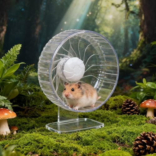 8 inch Silent Hamster Wheel with Adjustable Stand, Clear | Double-Bearing Design, Adjustable Stand, Smooth-Rotating Exercise Wheel for Hamsters, Mice and Other Small Pets - color: Clear With Stand, size: 8in