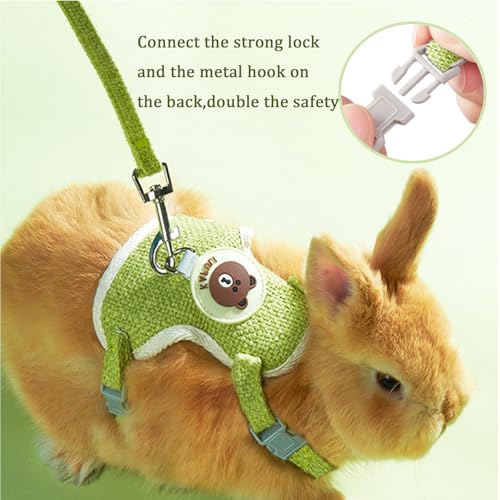 Rabbit Harness and Leash Set 2 Pieces Adjustable Bunny Harness Leash Ferret Harness Guinea Pig Harness Ferret Leash for Small Pets Walking Outdoor (Green, Small) - color: Green