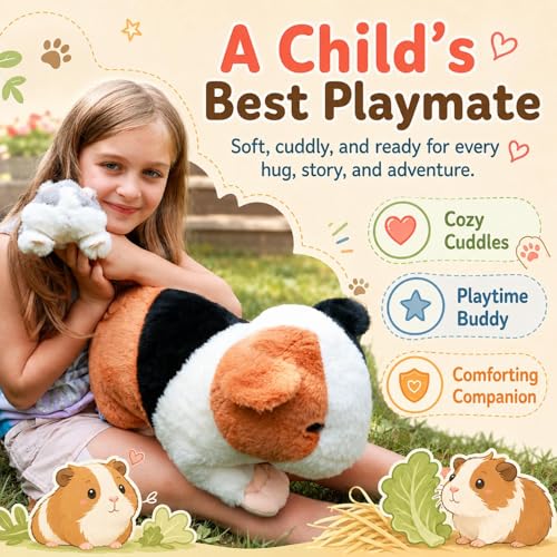 Guinea Pig Plush with 4 Babies, 19.7" Stuffed Animal Family Set | 5Pcs Guinea Pig Plush Toy Family, 1 Mommy Plush with 4 Babies, Zipper Belly Storage, Hide-and-Seek Play, Soft Gift for Kids - style: Guinea pig