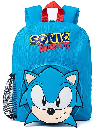 Sonic The Hedgehog Boys Backpack Set | Kids 4 Piece Blue Rucksack Set with School Bag, Pencil Case, Lunch Bag & Water Bottle | Sonic Gamer Complete Matching Bundle | Back to School Gifts for Children,