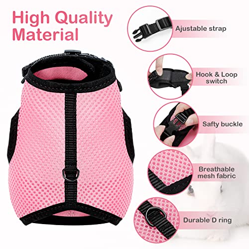 PETTOM Bunny Rabbit Guinea Pig Harness Stretchy Elastic Leash Cute Soft Mesh Small Pet Harness No Pull Comfort Outdoor Walking Jogging Padded Vest for Ferret Guinea Pig (Pink,L) - color: Pink, size: L(Chest:10.6-13.3 in)