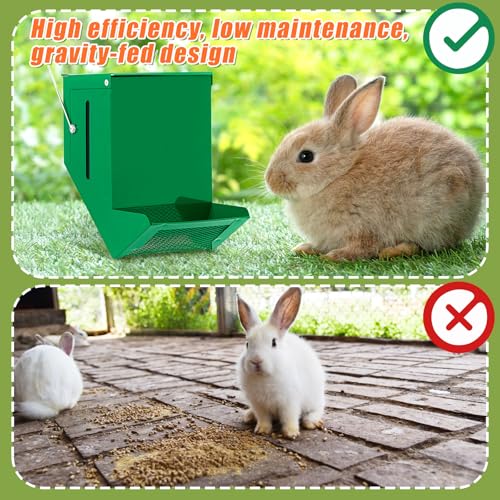 2 Pcs Rabbit Feeder for Cages Viewing Window Small Animal Food Dispenser with Lid Metal Guinea Pigs Feeders Indoor Outdoor