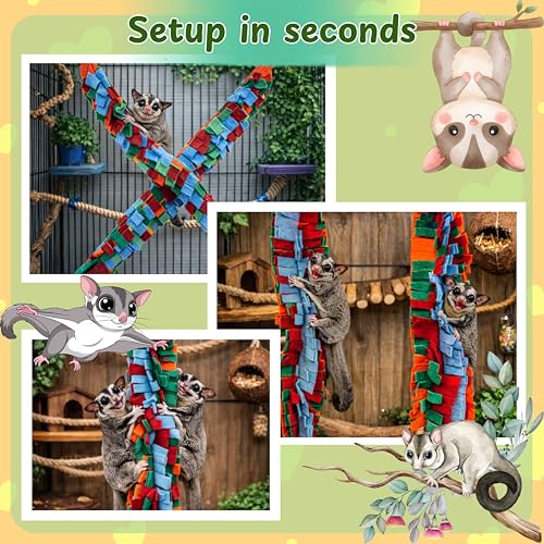 Sugar Glider Hanging Climbing Enrichment Toy, Colorful Hanging Climbing Exercise Toys and Laundry Bag, Swing Rope Enrichment, Sugar Glider Cage Accessories for Ferret Hamster Squirrel (Laundry Bag)