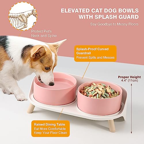 Elevated Ceramic Dog Bowl Set - Double Dog Feeding Bowls with Stand Splash Proof - Raised Dishes for Food and Water - Ideal for Small to Medium Dogs - 2 x 720 ml - 11.3 oz - Pink - color: Pink, size: Medium