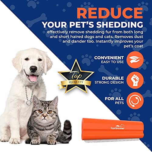 EquiGroomer 5-Inch Undercoat Deshedding Brush for Dogs & Cats, Orange | Best for dogs up to 100 lbs and cats of any size, short or long hair, stainless blade, no cutting or pulling - color: Orange, size: 5 Inch