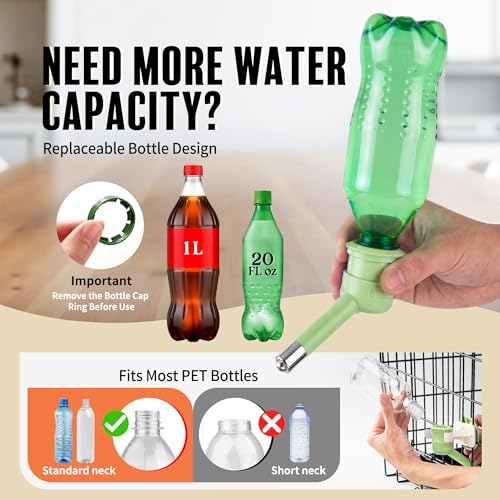 Choco Nose No-Drip Water Bottle for Small Dogs & Cats (10–25 lb) - Leak-Proof Patented 16mm Nozzle Helps Prevent Mess & Spills, BPA Free, Easy to Install Cage & Crate Mount Feeder, 10.2 fl oz (C590) - color: C590 Apple Green