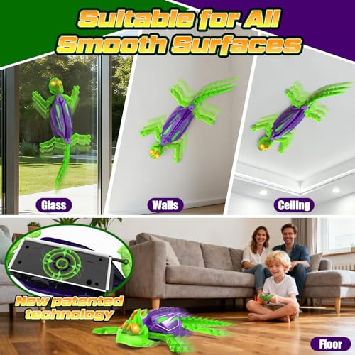 Wall Climbing Gecko, Glow-in-The-Dark Lizard Wall Crawler, Remote Control Lizard with LED Eyes, 360° Rotating Electric Reptile Robot for Floor and Wall, Christmas Birthday Gift for 3-8 Year Old Kids - color: Purple