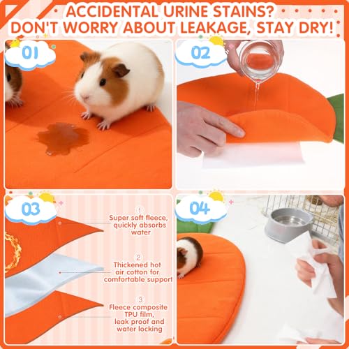 Guinea Pig Bed Mats, 2 Pack 12x20in Cozy Soft Fleece Warm Rabbit Pad Absorbent & Waterproof Washable Small Animal Sleeping Mattres Bedding for Bunny Hedgehog Chinchilla Hamsters Carrot+Leaf