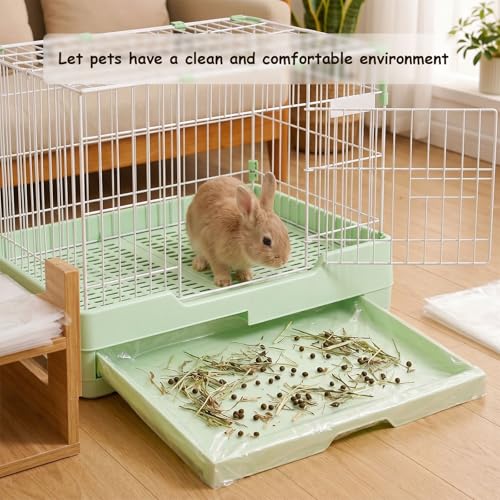 50 Pcs Disposable Small Animal Cage Liners - Clear Plastic Rabbit & Bird Cage Liners, Leakproof Guinea Pig Pet Tray Film with Hangable Cleaning Brush (23''-50P) - size: L+W<23''
