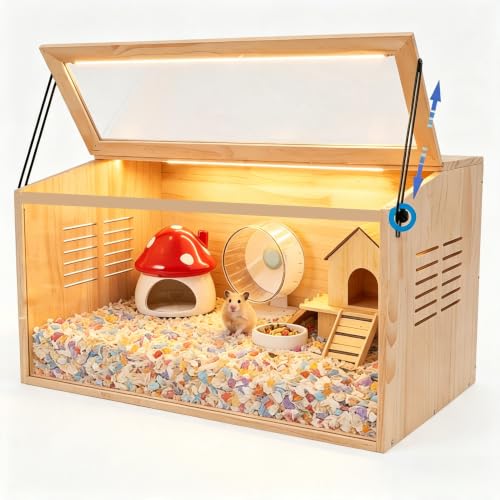 Wooden Hamster Cage,24" Lx16 Wx16 H,Animal Cabinet for Dwarf Syrian Hamsters Degus, Hamster Habitat with Openable Top and Large Acrylic Sheets. - size: 24.0"L x 16.0"W x 16.0"H