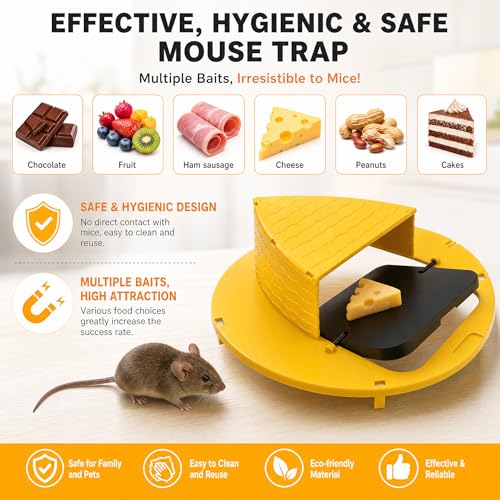 Bucket Mouse Trap- 5 Gallon Bucket Mouse Trap Lid Mouse Rat Trap- Automatic Reset Flip and Slide Mouse Trap Humane Mouse Rat Traps for Indoor Outdoor Use Pet Friendly (Yellow-2packs)