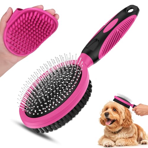 2PCS Pet Grooming Tools - Double-Sided Brush for Shedding and Bathing, Suitable for Short/Long Haired Dogs Cats and Horses, Deshedding Dog Brush, Mane & Tail Combs for Horses - Pet Supplies (Pink) - color: Pink