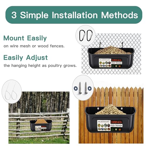 Terminalia 3 Pack Duck Chicken Poultry Hanging Fence Feeder | 8 Quarts in Total | Black｜A Free Feed Scoop Included - color: 3Black