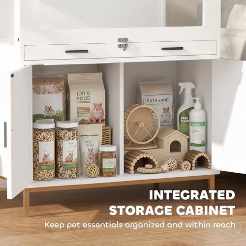 PawHut Hamster Cage with Storage Cabinet for Bunny Rat 30" x 19.5" x 36" | Small Animal Cage, Pull Out Drawer, Acrylic Panels, Ventilated, Large Guinea Pig Habitat, for Hedgehog, Gerbil