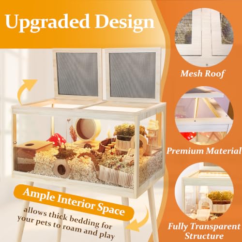 PROLEE Hamster Cage Chewproof, Mice and Rat Habitat with Transparent Sides, Hamster Cage with Openable Mesh Top, Solid Built with Lock Design and Leg Stand, 24" Long - size: 24.0"L x 16.0"W x 40.0"H