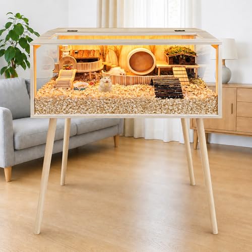 PROLEE Hamster Cage Wooden Chew Proof, Extra Large Mice and Rat Habitat Openable Top with Acrylic Sheets Solid Built Small Animal Cage with Leg Stands, 48 Inch Long - size: 48.0"L x 20.0"W x 47.5"H