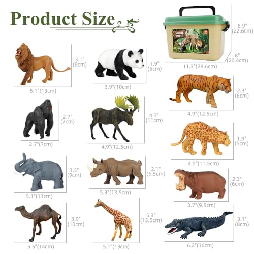 Mini Tudou Safari Animals Figures & 57x38.6'' Play Mat for Kids Toddler 3-5 | Zoo Animal Toys, Realistic Wild Animal Figurines, Plastic Jungle African Animals Playset with Storage Bin, Gift for Boy Girl