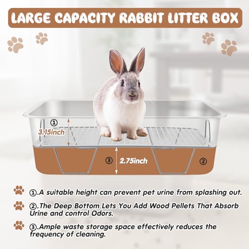 Maxcheck 2 Pcs Large Rabbit Litter Box, Stainless Steel Rabbit Litter Pan with 2 Raised Grid, High Back Wall Bunny Toilet Tray Potty Training Pan for Ferret Bunny Guinea Pig(L 19.5"L x 13.6"W x 6"H) - size: L 19.5"L x 13.6"W x 6"H