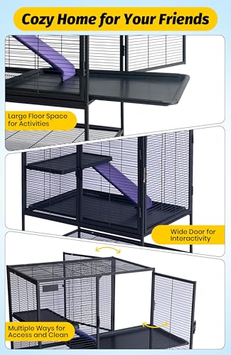 Garvee Metal Small Animal Cage,39 ''H Multi-Level Ferret Cage for Small Animals - Large Hamster Cage with Ramp, Extra Storage Stand, RemovableTray for Chinchilla, Rabbit | Large Hamster Cage with Ramp, Extra Storage Stand, RemovableTray for Chinchilla, Ra