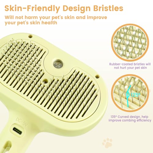 3 in 1 Cat Steam Brush, Pet Spray Hair Removal Comb for Shedding & Grooming, Water Brush for Cats Dogs Small Animals Long Short Haired with One-Click Release Button(Yellow) - color: Yellow