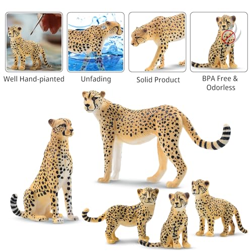 Toymany 8PCS Realistic Cheetah Figurines Toy, Cake Topper & Gift for Kids | Plastic Jungle Zoo Animals Figures with Cubs, Educational Toy, Christmas Birthday Gift for Children - style: Cheetahs