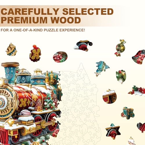 Christmas Train Puzzles Adults Gifts Wooden 175 Pieces 11.4 * 9.3in - color: Christmas Train, size: Medium