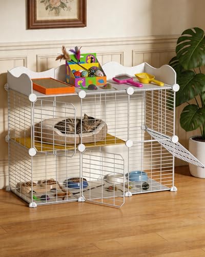 Cat Cage, DIY Cat Enclosures,Cat Playpen Indoor & Outdoor with Hammock & Cat Bowl, Detachable Metal Wire Kennel Cats Crate 42'' x 17.7'' x 31''