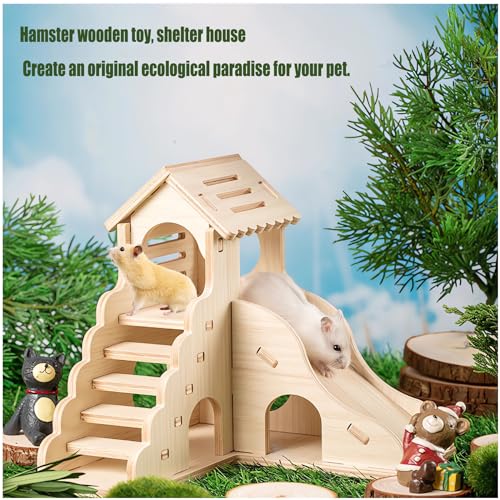 Hamster House, Wooden Hamster Maze Villa, Hamster Accessories | Hamster Hideout for Hamster, Mice, Gerbils, Lemmings
