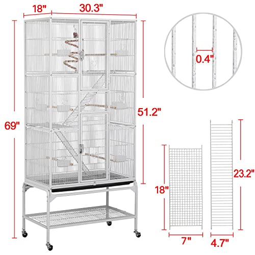 Yaheetech 69'' Extra Large Bird Cage Metal Parrot Cage w/Detachable Stand for Mid-Sized Parrots Cockatiels Conures Parakeets Lovebirds Budgie Finch, White - color: White