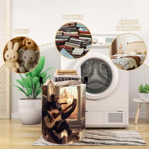 Relaxed Monkey Guitar Sunset Wine Laundry Basket, Dorm Nursery Foldable Laundry Hamper Organizer for Bathroom Decor, Toy Clothes Storage Box for Bedroom 19.7x15.7 Inch - style: Monkey27