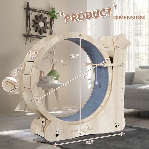 40" Cat Exercise Wheel for Indoor Cats, Low-Noise Treadmill | 4-in-1 activity center with removable carpet, safety lock, under 6 mm gap, sisal scratcher, teaser toys and storage shelf