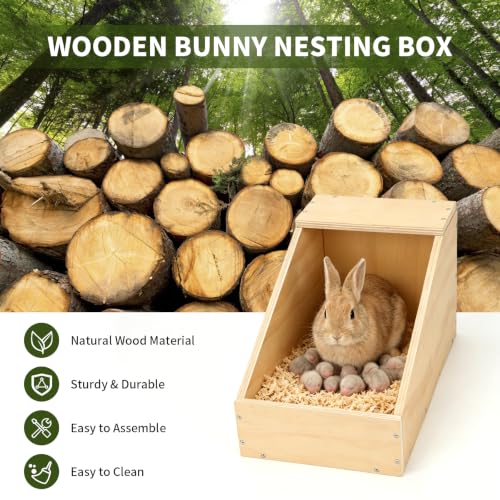 Rypet Wooden Rabbit Nesting Box for Breeding(15.7 x 11.4 x 11.4 Inch) | Low-Step Entry Anti-Crush Design, Enclosed Rear Sanctuary, Chew-Resistant, for Small Animals bunny box - size: 15.7"L x 11.4"W x 11.4"H