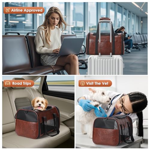 Fashion Leather Dog Carrier, Airline Approved Cat Carrier Soft Sided Pet Bag Carrier Purse for Puppy Kitten Small Animals Coffee - color: Coffee