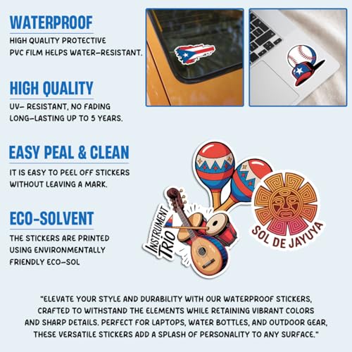 Vybonz Puerto Rico Sticker Flag Culture Decal Island Music Travel | Puerto Rico Stickers with Flag and Culture Symbols for Travel Lovers, Laptop, Water Bottle, Notebook and Souvenir Use - color: Puerto Rico, size: 3in