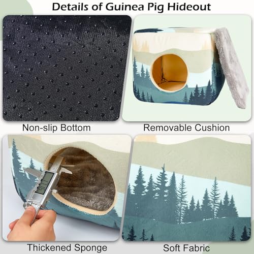Bienbee Guinea Pig Hideout, Washable Plush House for Small Animals | Guinea Pig House with 2 Wide Entrances, Removable Mat and Non-skid Bottom,Warm and Cozy for Small Pet's Resting and Hiding - color: Forest Landscape