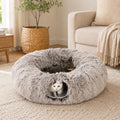 Warm Fluffy Plush Cat Tunnel Bed Under Christmas Tree Big Tube Playground Toys 3 FT Diameter Longer Crinkle Collapsible 3 Way, for Indoor Cat Kitty Kitten Puppy Rabbit Ferret Brown - color: Brown