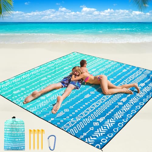WIWIGO Beach Blanket Mat Waterproof Sandproof for 2-8 Adults Quick Drying | Extra Large, For 2-8 Adults,Windproof, Outdoor Picnic Mat, Beach Accessories Must Have,Gifts, for Travel, Camping, Hiking - color: Blue Geometric Tribe, size: 79" X 83"（1-4person）