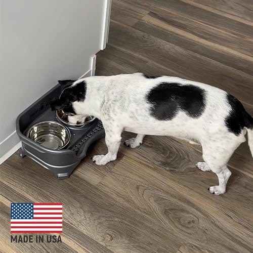 Neater Feeder Express Mess Proof Dog Bowls Elevated for Small Breeds Under 15 Lb, Made in USA, No Spill Raised Dog Food Bowl Stand, Stainless Steel Food and Water Bowl Set, Feeding Station, Grey - color: Gunmetal Grey, size: Small w/ Standard Bowls