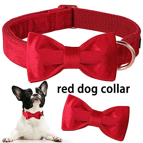 ARING PET Bowtie Dog Collar,Velvet Dog Collars with Removable Bowtie, Christmas Adorable Dog Collar, X-Small. - color: B-Red, size: X-Small (Pack of 1)