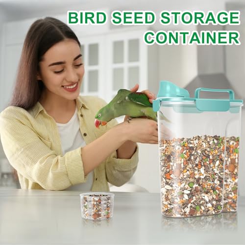Pet Dog Cat Food Storage Container 5 to 7 lbs with Can Cover and Mixing Spoon, Airtight Travel Pet Food Storage Dispenser with Easy-pouring Spout & Cup, Kibble Dog Treat Bird Seed Container -Cyan - color: Cyan 6Qt