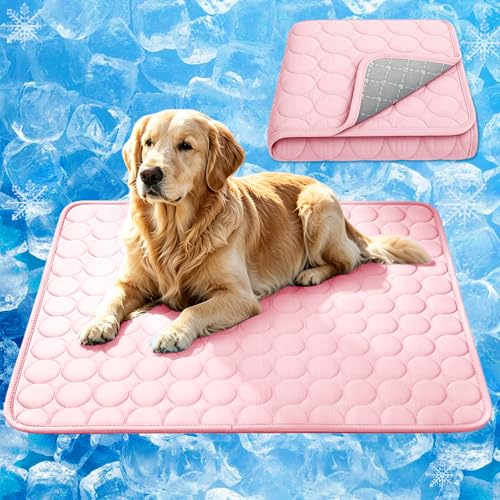 2026 Arc-Chill Upgraded Dog Cooling Mat Q-Max>0.4 Pet Cooling Pad | Non-slip Dog Bed Mats Washable Cooling Mat for Dogs Cats Instant Cool Relief for Indoor Floor Sofa, Outdoor Garden& Car Seats - color: Pink, size: 28x22 in
