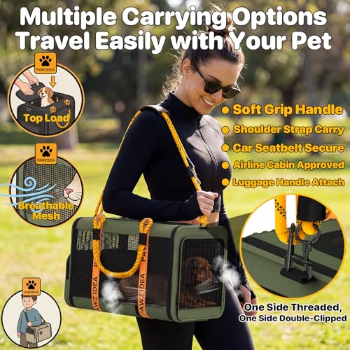 PAWZIDEA Expandable Pet Carrier Airline Approved, 18"×11"×11" Small Dog Carriers, Collapsible Top-Load Cat Carrier for 2 Cats Under Seat, Soft-Sided Puppy & Animal Travel Bag, ID Card, Up to 15lbs - color: Forest Green, size: 18.0"L x 11.0"W x 11.0"H