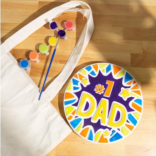 Creative Roots Paint Your Own #1 Dad Stepping Stone, Paintable Ceramic 7 in. Stone, Includes 6 Acrylic Paints & Paintbrush, Great Arts and Crafts for Kids Ages 8-12 - style: #1 Dad